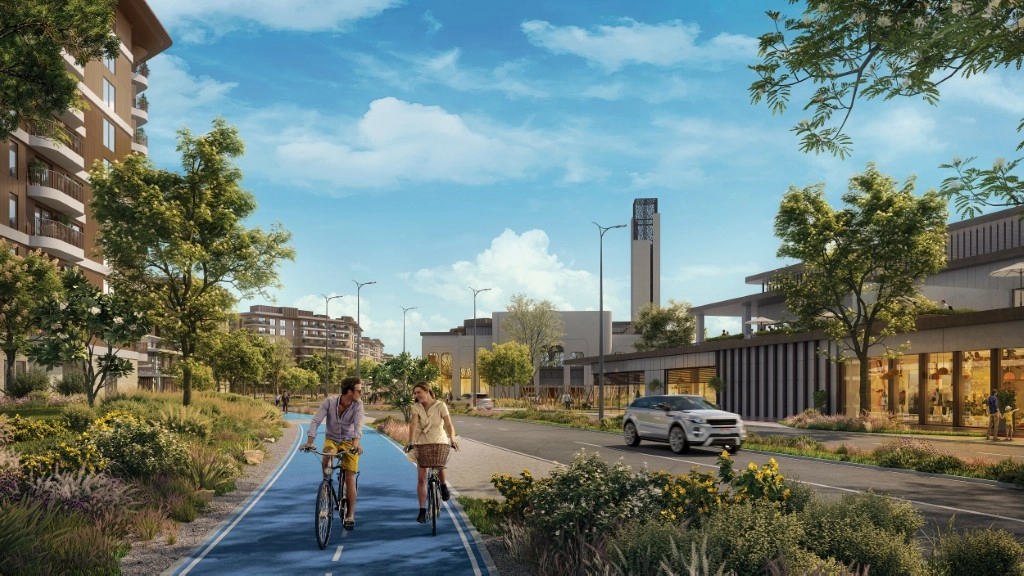 Peaceful outdoor setting with walking trails and seating zones at Gardenia Bay